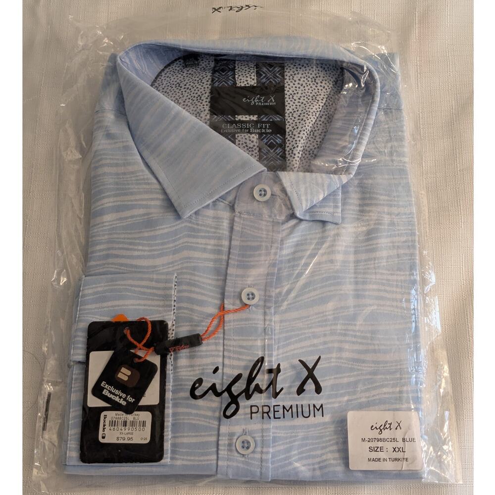 Eight X Premium Mens Blue Long Sleeve Dress Shirt XXL